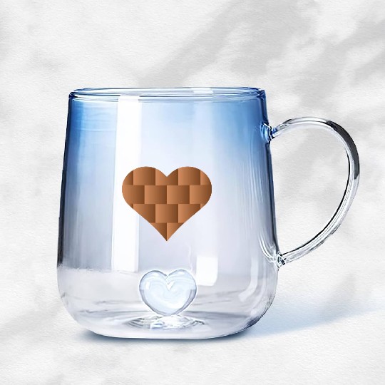Brown Cute Heart Icon Gradient Glass Mugs