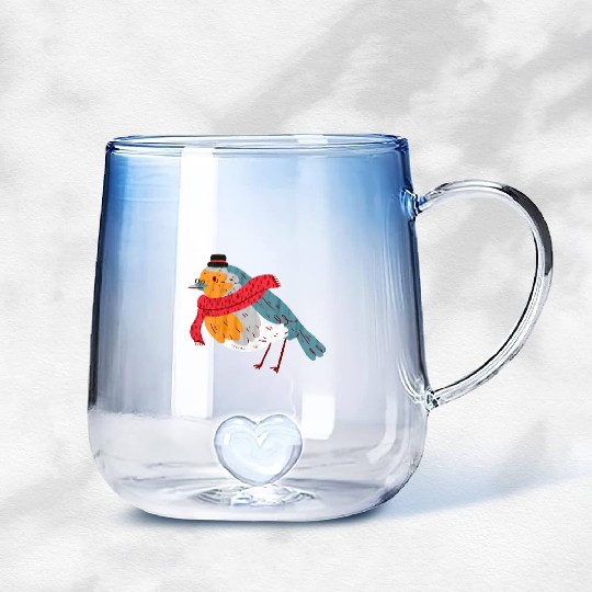 Robin With a Scarf Gradient Glass Mugs
