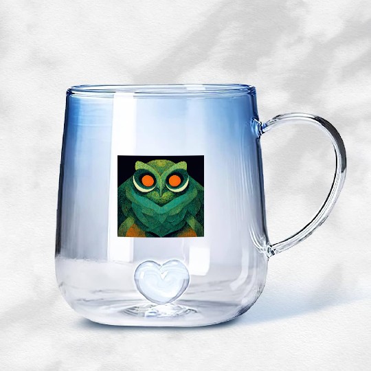 Mod Owl: Feathery Orange-Eyed Owl Gradient Glass Mugs