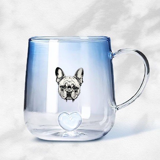French bulldog art design tattoo sketch Gradient Glass Mugs