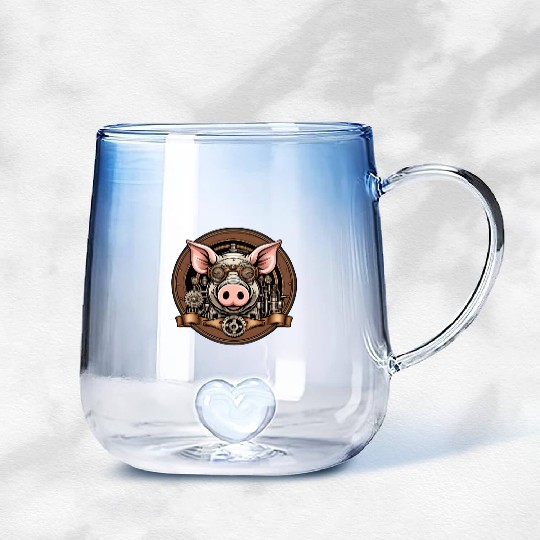 Steampunk Pig / Animal / Old School / Retro Gradient Glass Mugs