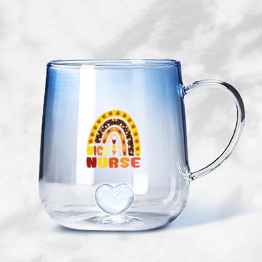 Rainbow Autumn NICU Nurse Maple Leaf Fall Vibes Gradient Glass Mugs