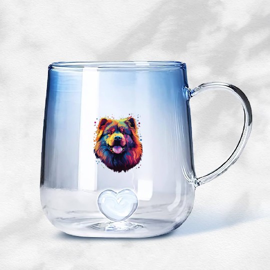 Watercolor Colorful Chow Chow Gradient Glass Mugs