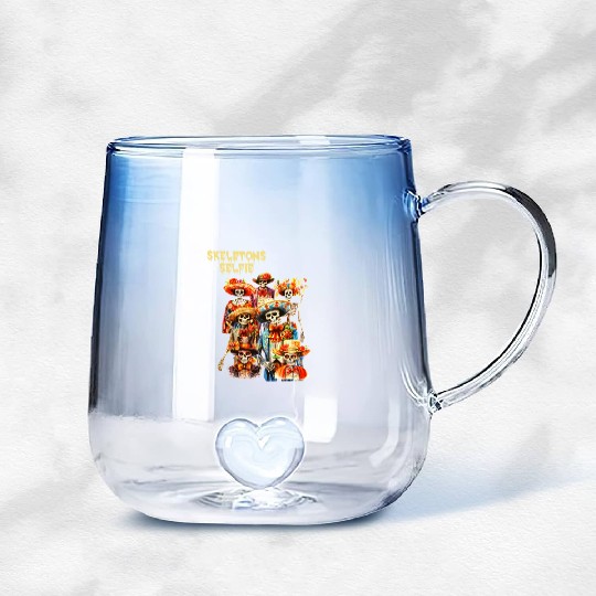 Mexican Holiday Day of the Dead Skeletons Selfie Gradient Glass Mugs