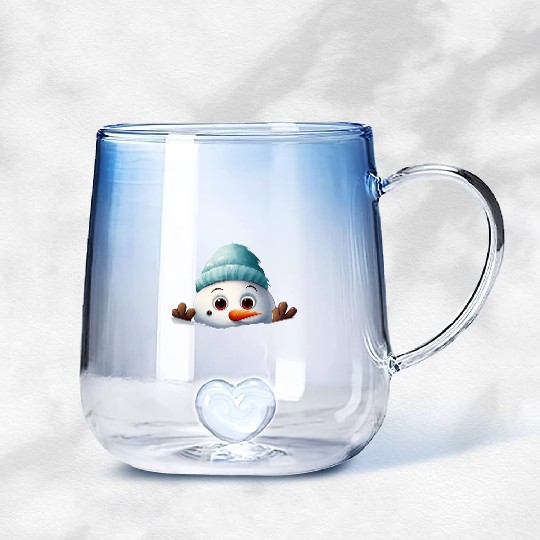 Snowman Christmas watercolor Santa hat Gradient Glass Mugs
