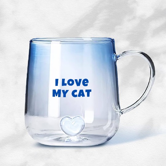 I LOVE MY CAT in Blue (Gift for Cat Owner) Gradient Glass Mugs