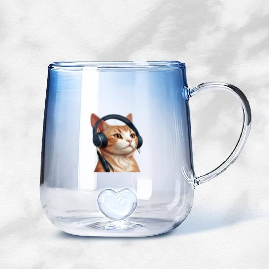 Music Lover Cat V II on Unisex Poly Cotton Gradient Glass Mugs
