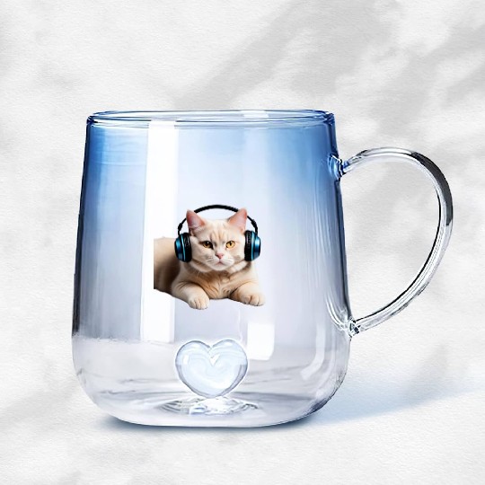 Music Lover Cat V II on Unisex Poly Cotton Gradient Glass Mugs