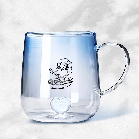 cat ramen chibi japanese kawaii chibi fun Gradient Glass Mugs