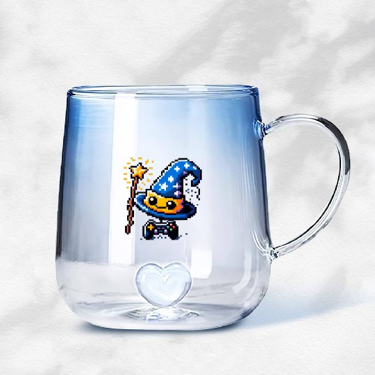 Gamer Wizard 8-Bit Hat with Controller Wand Gradient Glass Mugs