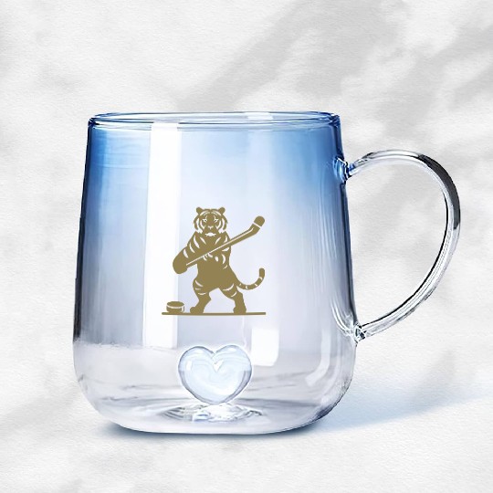 Tiger Hockey Player Silhouette Gradient Glass Mugs