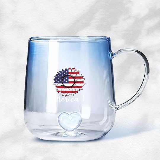 Merica Sunflower Usa Flag Gradient Glass Mugs