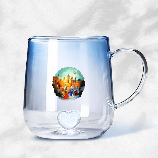 Mary and Joseph in Bethlehem with donkey Gradient Glass Mugs