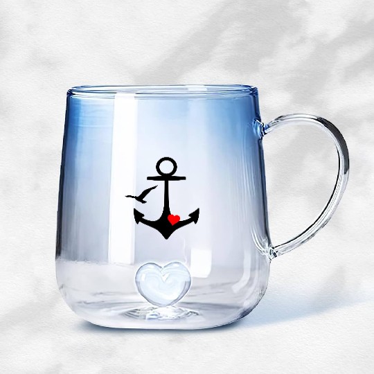Anchor Heart Seagull Gradient Glass Mugs
