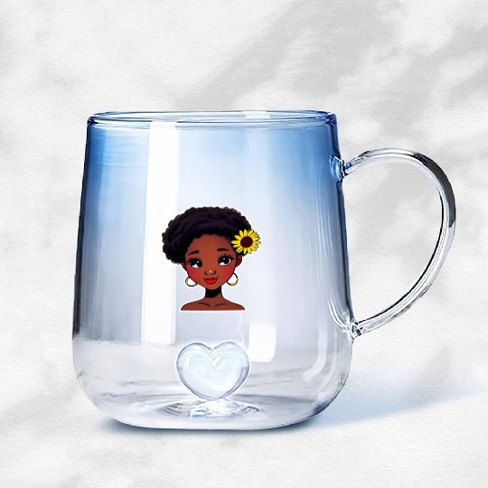 Black girl with sunflower Gradient Glass Mugs