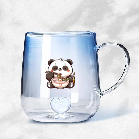 Cute Panda Eats Ramen Noodles Pandas Ramen Gradient Glass Mugs