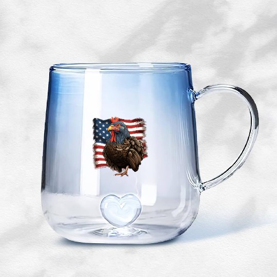 Funny thanksgiving turkey with USA flag Gradient Glass Mugs