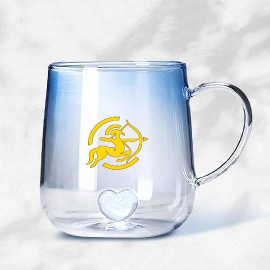 Zodiac Sagittarius Arc Icon Minimalistic Gold Gradient Glass Mugs