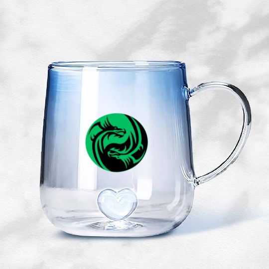 tow Dragonball in circle green and black Gradient Glass Mugs