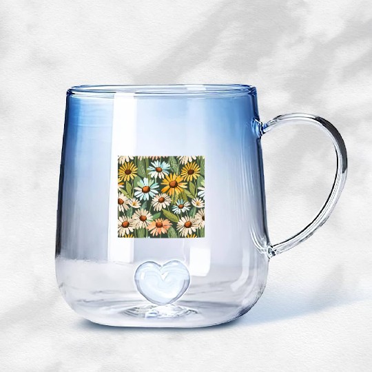 Daisy flower pattern watercolor poster Gradient Glass Mugs