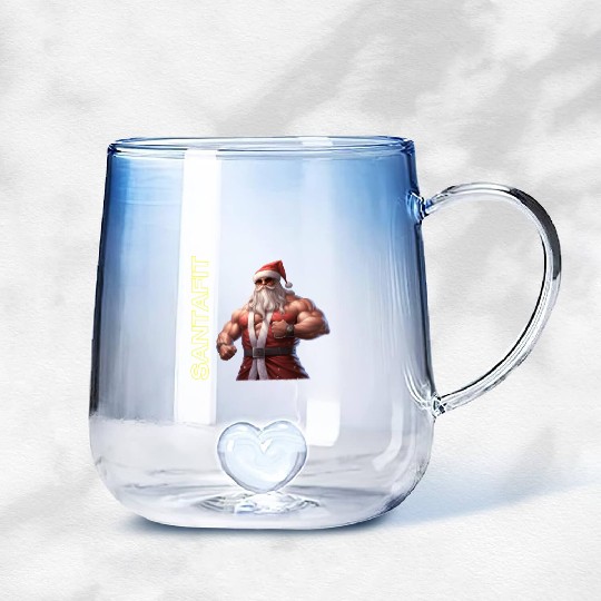 "Unisex Santa Fitness Gradient Glass Mugs: Sporty Christmas