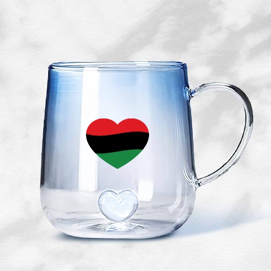 Pan African Flag Love Heart Gradient Glass Mugs