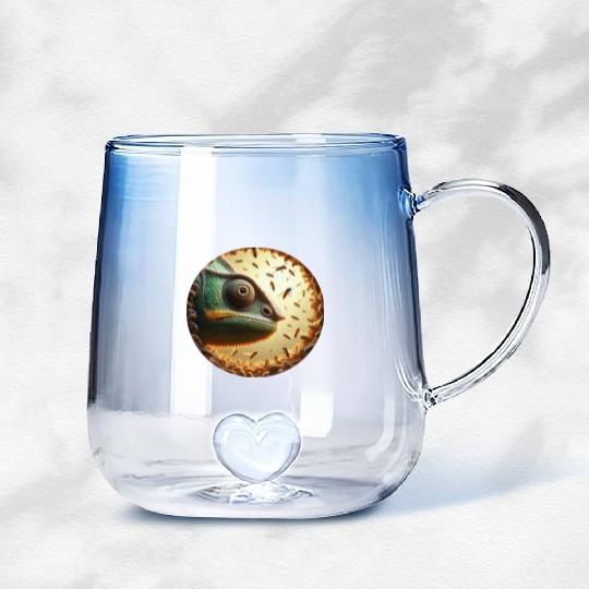 Chameleon head surrounded by bees Gradient Glass Mugs