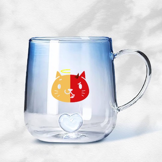 Two Face Cat Angel And Devil Gradient Glass Mugs
