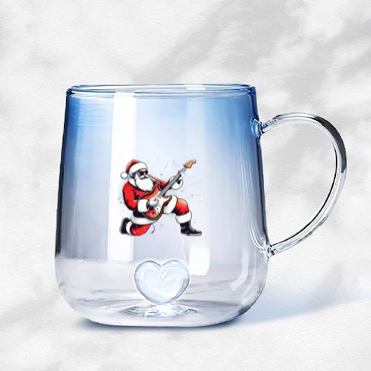 Santa Claus Guitarist Merry Christmas Gradient Glass Mugs