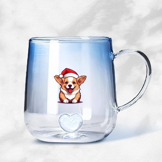 cute corgi wearing santa hat at christmas Gradient Glass Mugs