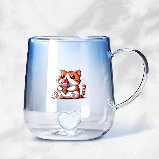 Chubby cat enjoys ice cream balls Gradient Glass Mugs
