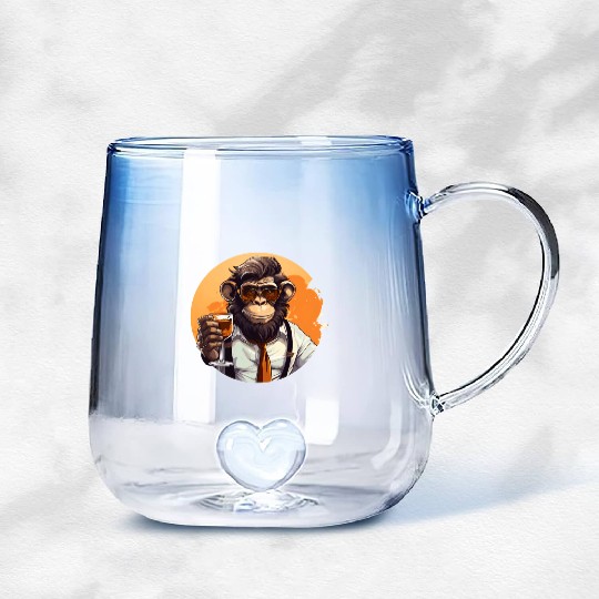 Cool Monkey With Drink Funny Animals Chimpanzee Gradient Glass Mugs