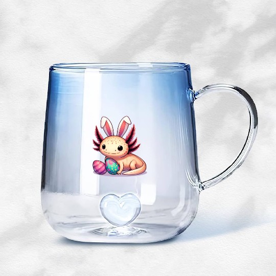 Happy Easter with axolotl and bunny ears Gradient Glass Mugs