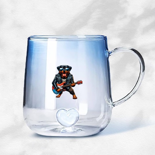 Rottweiler dog guitar design Gradient Glass Mugs