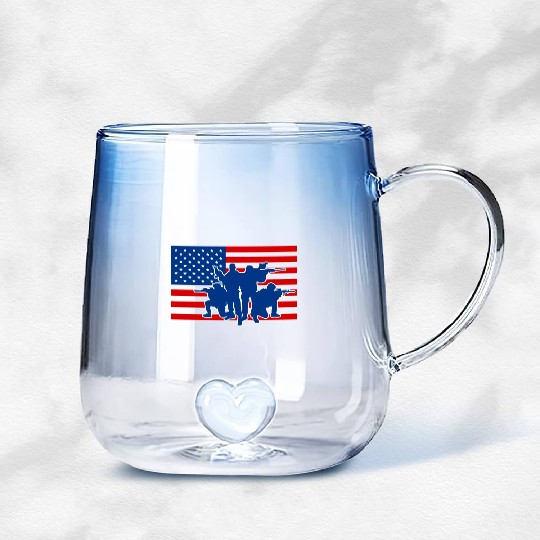 Military Army Soldiers US Flag Gradient Glass Mugs