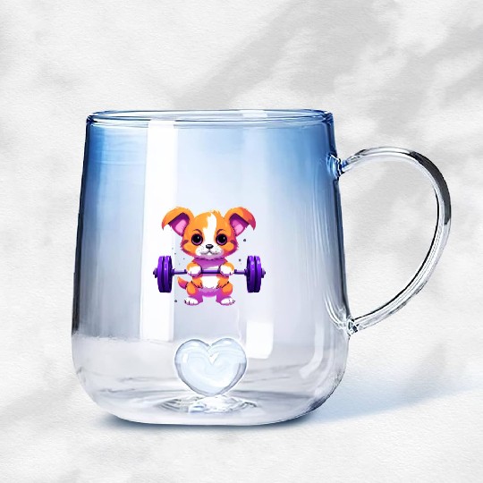 Cute Puppy Lifting Gym & Fitness Gradient Glass Mugs