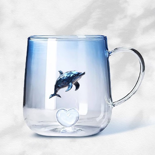 Geometric Style Dolphin Gradient Glass Mugs