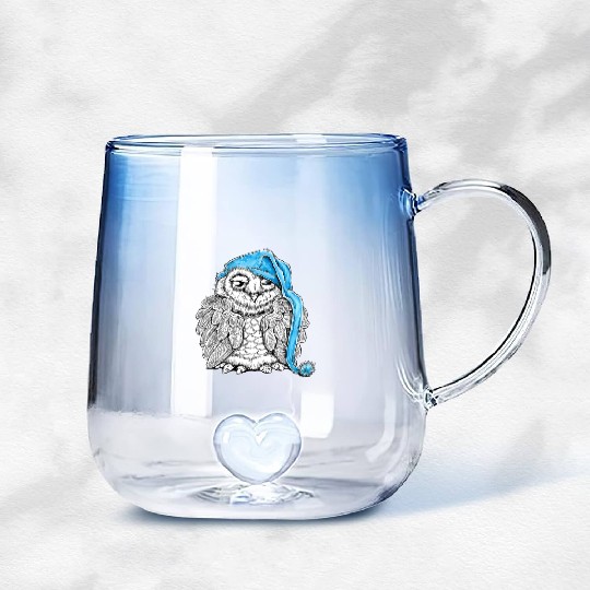 Owl in Nightcap Gradient Glass Mugs