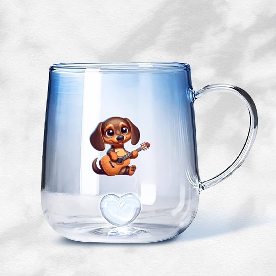 Cute Dachshund playing Guitar Gradient Glass Mugs