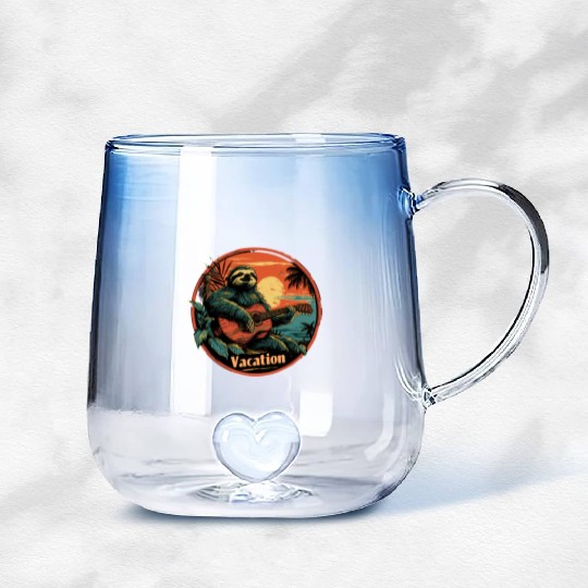 Tropical Sloth Guitar Vacation Sunset Beach Gradient Glass Mugs