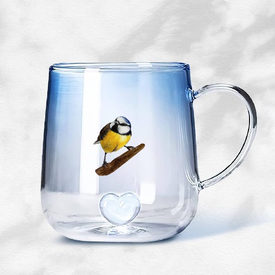 Blue tit titmouse hand painted watercolor. Gradient Glass Mugs