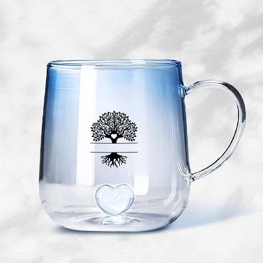 Family Reunion, Monogram, tree Gradient Glass Mugs