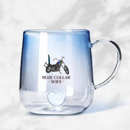Blue Collar Wife Motorcycle Gradient Glass Mugs