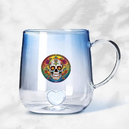 Sugar skull rainbow Gradient Glass Mugs