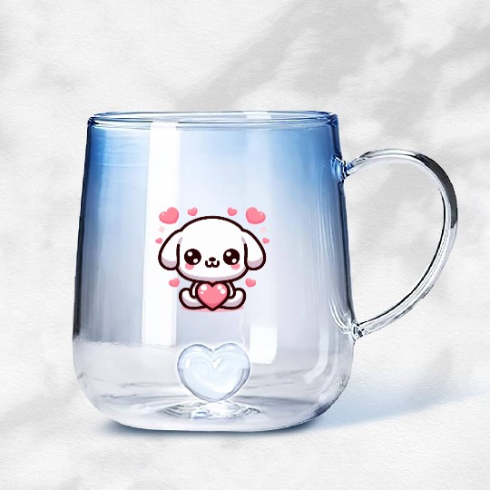 Cute Puppy Dog Heart Valentin Day Gradient Glass Mugs