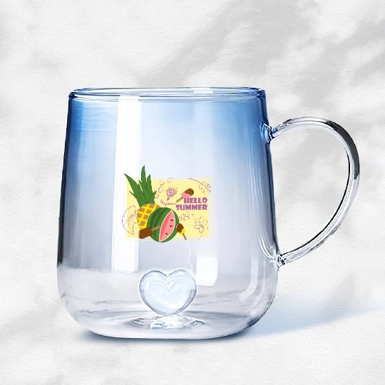 Hello summer fruit ice cream flowers & butterfly Gradient Glass Mugs