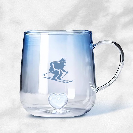 Monkey Gorilla Chimpanzee Ski Silhouette Design Gradient Glass Mugs