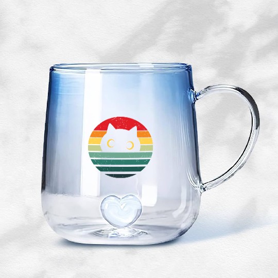 Retro Cat, Cat Lover, Cat Owner, Cute Cat Gradient Glass Mugs