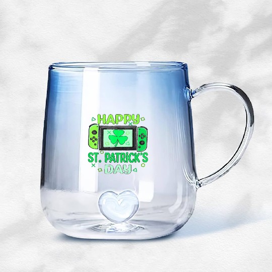 Video Gamer Shamrock Happy St Patricks Day Gradient Glass Mugs