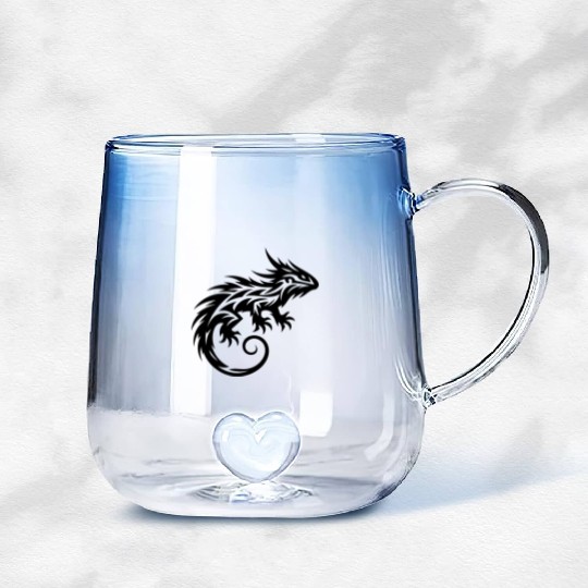 Shaggy Bearded Dragon Tribal Dragon Tattoo Gradient Glass Mugs